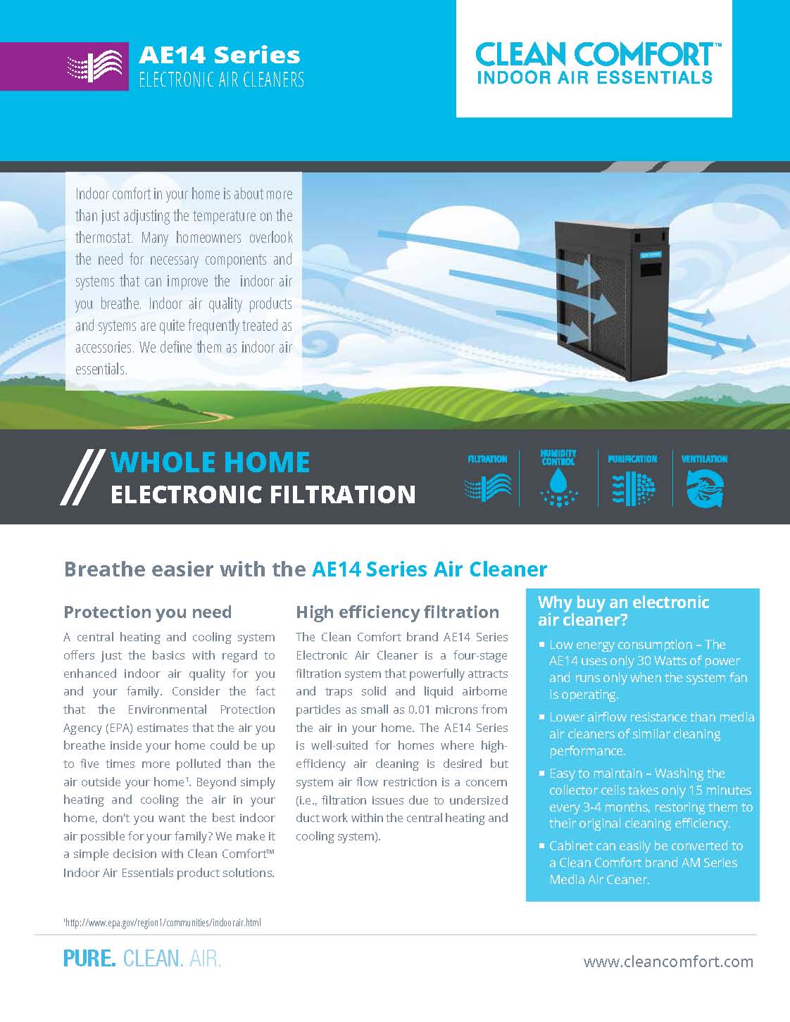 Clean Comfort Whole-House Electronic Air Cleaner AE14 Series